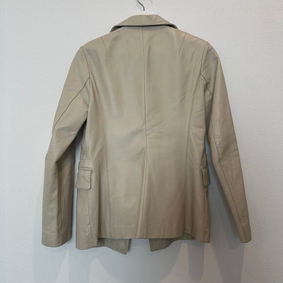 Off white cream single breasted goat leather work business blazer jacket large - Picture 2 of 4
